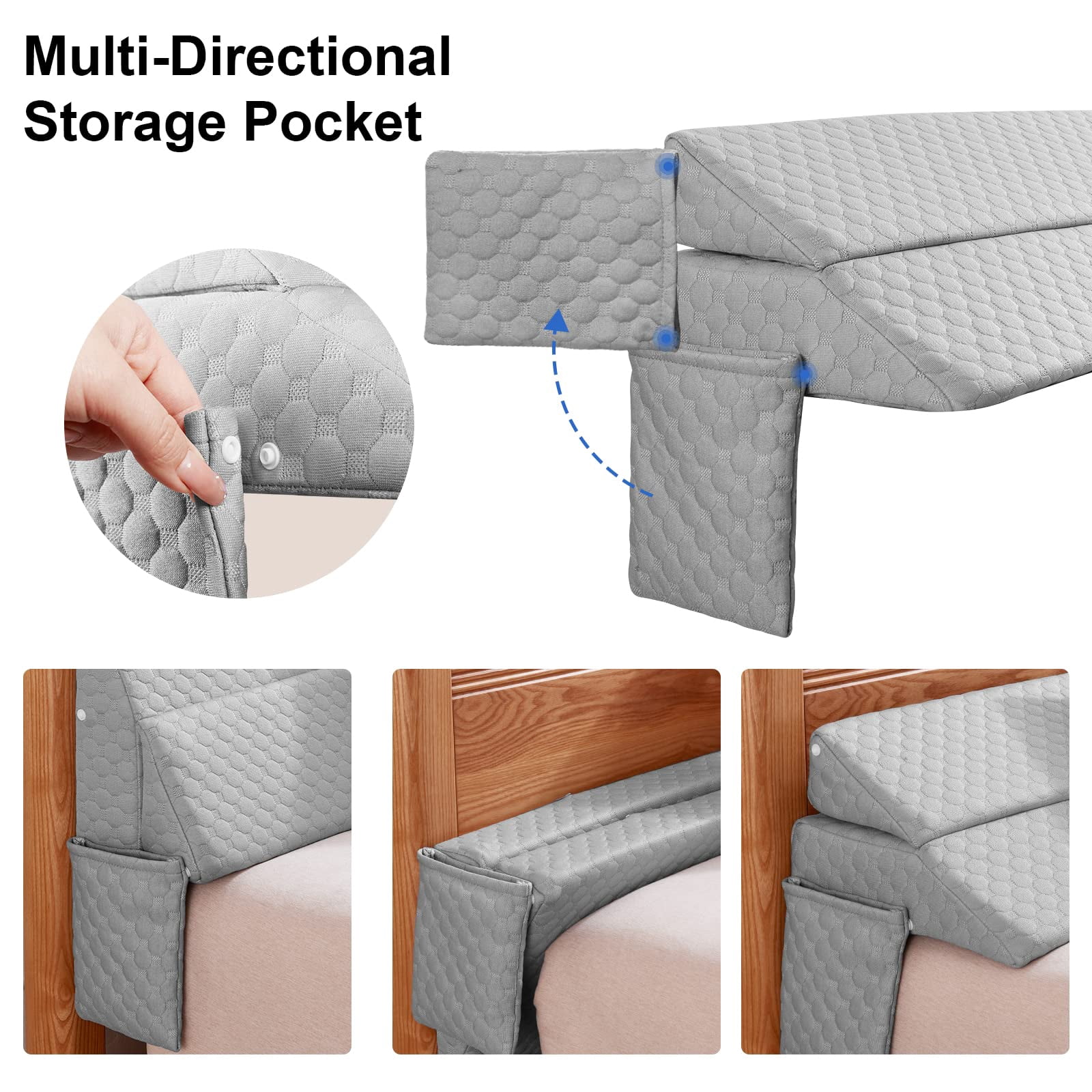 Twin Size Bed Wedge Pillow - Gap Filler Mattress Headboard Fill The (0-7") Between And For Sleeping Backrest (39"x10"x6" Grey)