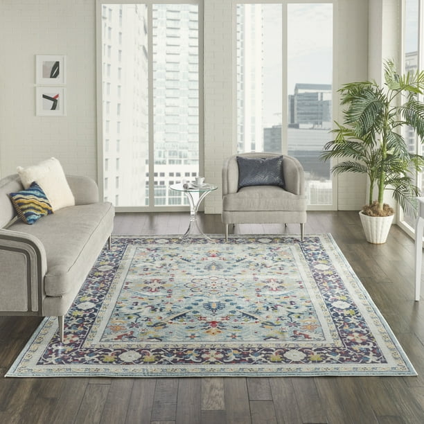 Nourison Global Vintage Persian Center Medallion Teal/Multicolor Area