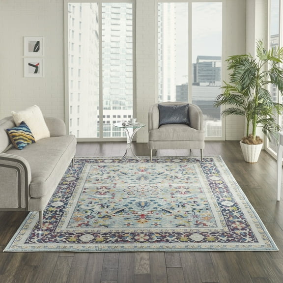 Nourison Global Vintage Persian Teal/Multicolor 8'10" x 11'10" Area Rug, (9x12)