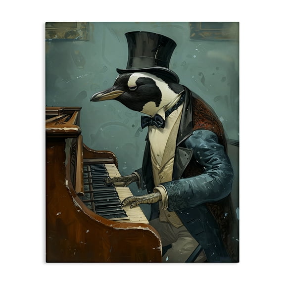 Stupell Industries Piano Playing Penguin Animals & Insects Painting Gallery Wrapped Canvas Art Print Wall Art, 16 x 20