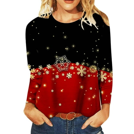 

JDEFEG Under Scrub Women Long Sleeve Shirts Womens Christmas Printed Round Neck Long Sleeve Tee Shirt Casual Tunic Top Blouse Bloused Tops Women Black Xxl