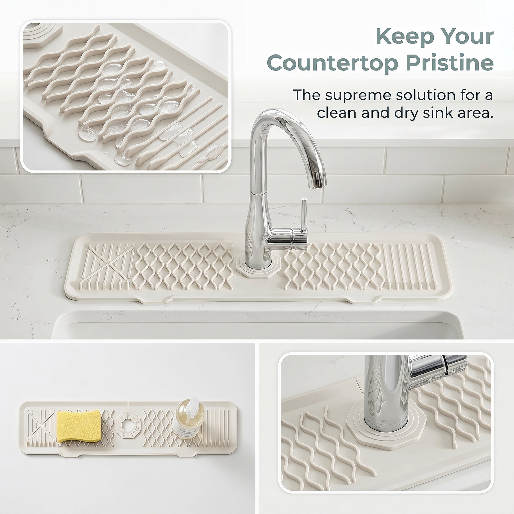 Unique Bargains Faucet Mat for Kitchen Sink Splash Guard Sink Area Mat Beige