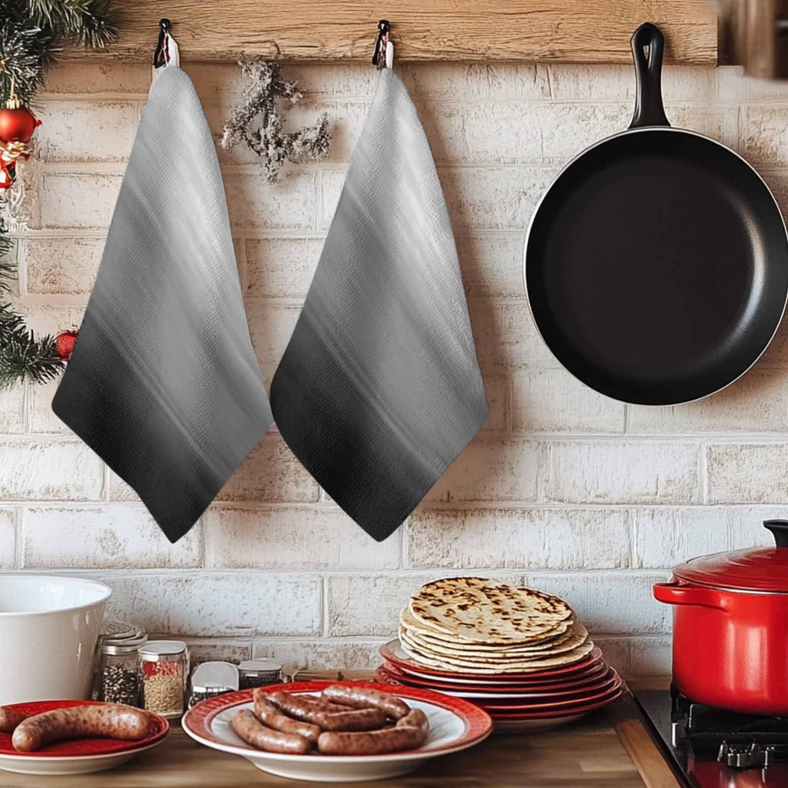 Dish Towels, Black Grey Absorbent Kitchen Towels 2 PCS, Gradient Pure Color Microfiber Hand Towels Dish Cloths Tea Towels for Home&nbsp;Bathroom Cleaning Drying,18X28-Inch,