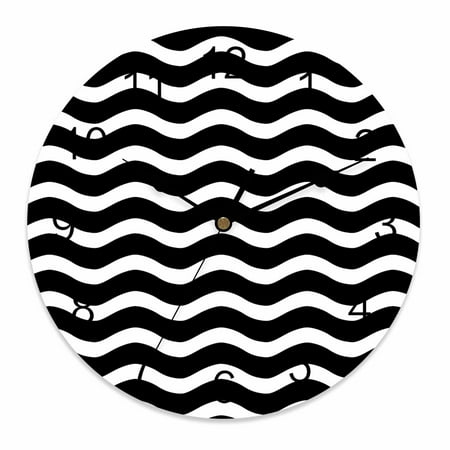 Silent Wall Clocks Battery Operated, Geometric Striped Pattern Round Decorative Wall Clock for Living Room Bedroom Kitchen Bathroom Classroom Decor, 14 Inch Black and White Wave Pattern
