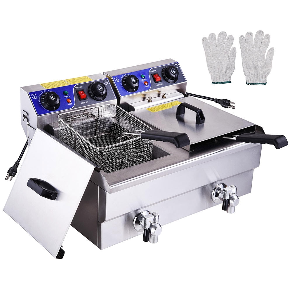 PNR 23.4L 3000W Electric Commercial Deep Fryer Countertop Dual Tanks