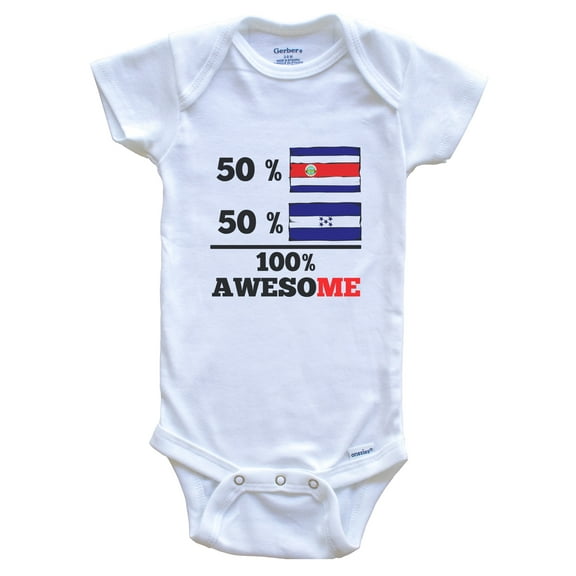 50% Costa Rican 50% Honduran 100% Awesome Costa Rica Honduras Flags Funny Baby Bodysuit, 0-3 months white
