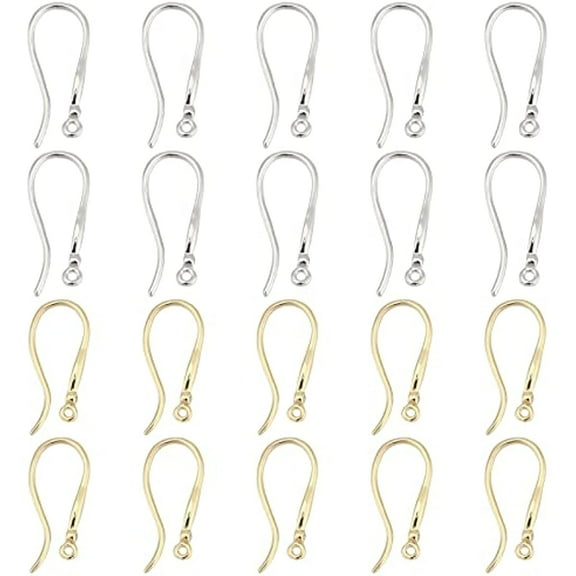 20pcs 18K Gold Plated Earring Hooks French Ear Wire Golden Platinum Fishhook Hoop Earrings Brass Earring Findings Component for DIY Jewelry Earring Making Repairing