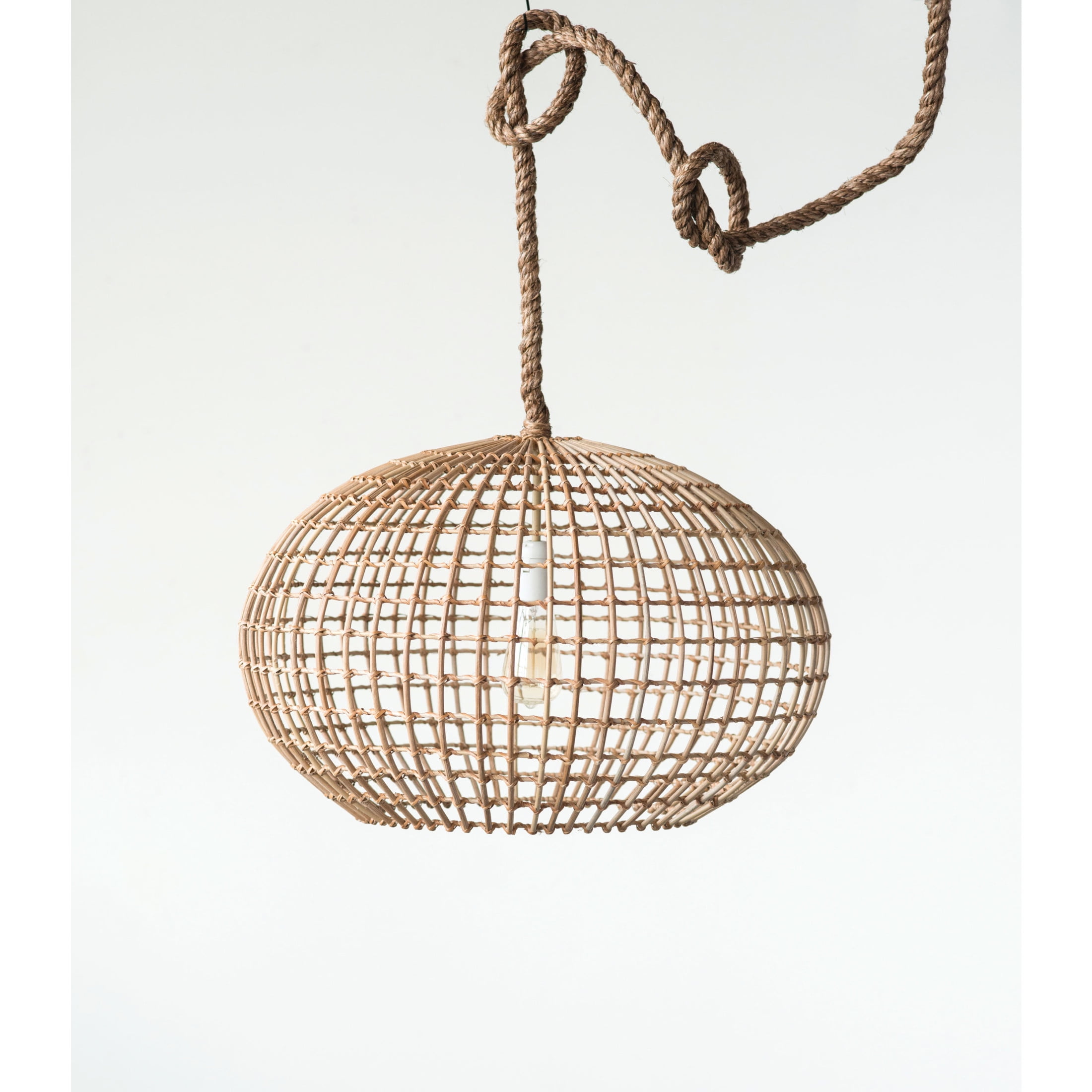 Creative Co-Op Open-Weave Wicker Ceiling Light, Natural