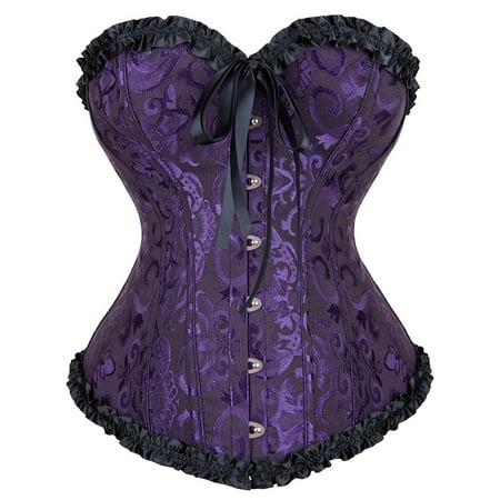 Corset Top Bustiers for Women Lace Up Ovebust Victorian Corset Plus Size Vintage Corsets Black Purple 3XL