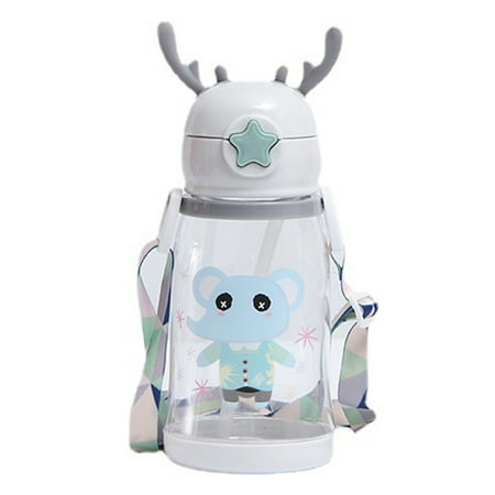 

XIDS 600ml Sport Water Bottle Lovely Antlers Large Capacity Portable Clear Straw Bottle Student Water Cup for Outdoor