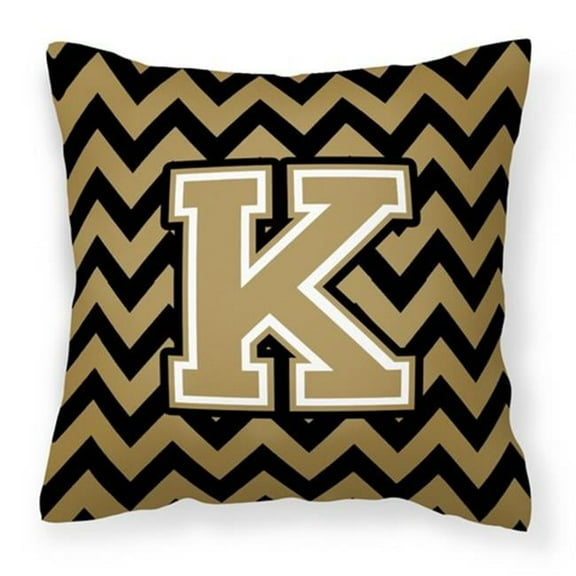 Carolines Treasures CJ1050-KPW1414 Letter K Chevron Black & Gold Fabric Decorative Pillow, 14 x 3 x 14 in.
