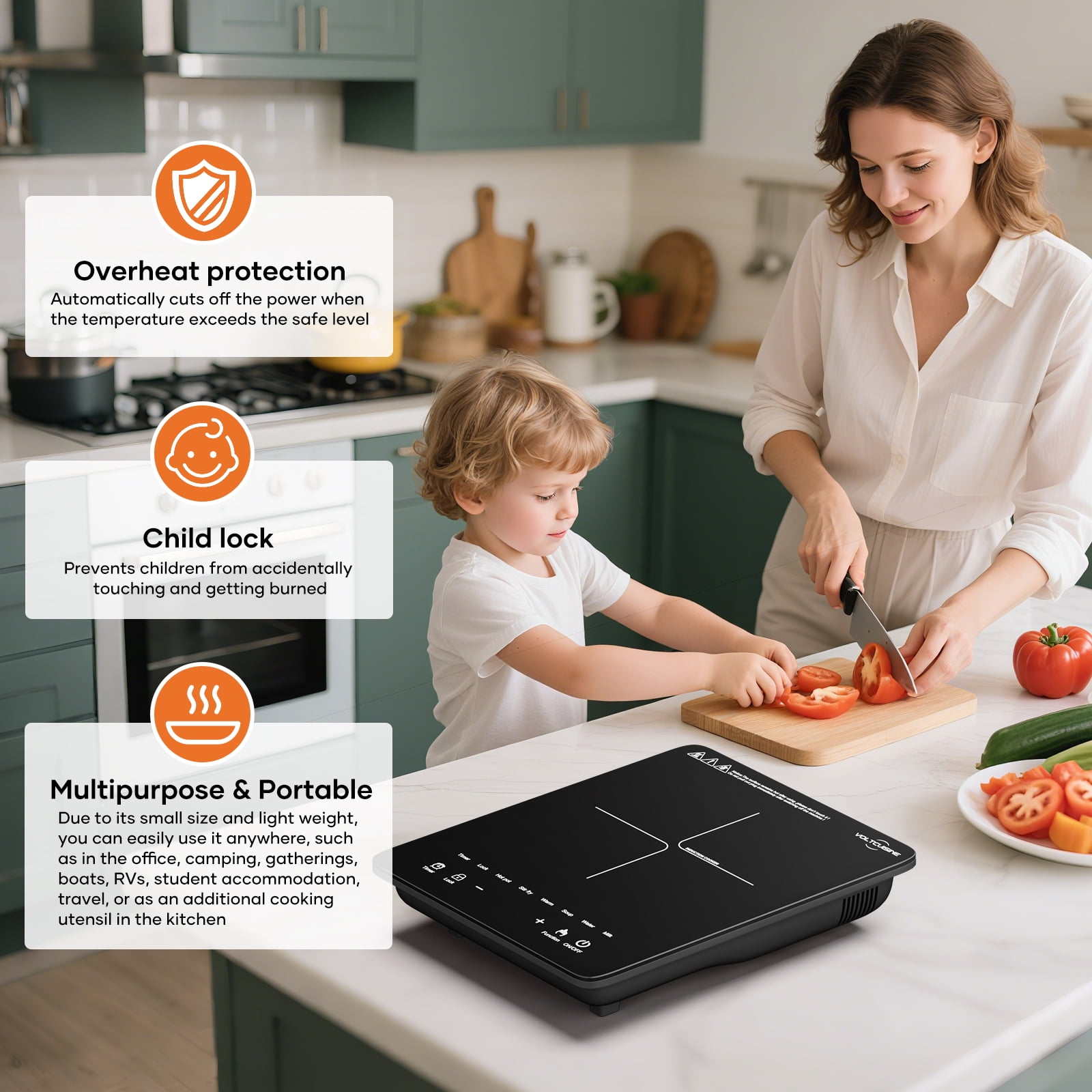 VoltCuisine Portable Induction Cooktop, 1200W Hot Plate Electric Stove Top Burner
