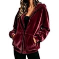 thumbnail image 2 of Velvet Jacket Women Fall Winter Long Raglan Sleeve Casual Zip Up Hoodie Sweatshirt with Pockets Coat Outerwear, 2 of 6