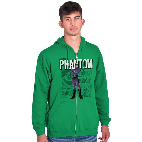 the Phantom Retro Comic Superhero Zip Up Hoodie Men's Women's Brisco Brands S