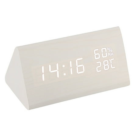 Wooden Wood Clock , New Version LED Alarm Digital Desk Clock Adjustable Brightness, Alarm Time, Displays Time Date Temperature,white,white,G169851