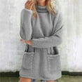 thumbnail image 4 of Sweaters For Women Autumn And Winter High Neck Pocket Round Neck Casual Warm Long Sleeved Plush Hoodless Sweatshirt Polyester Gray Size S-3Xl Oversized Sweaters For Women, 4 of 6
