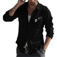 thumbnail image 3 of PENGXIANG T-Shirt Décontracté Simple en Coton et Lin à Petit Imprimé avec Col à Revers pour Hommes, Manches Longues, 3 of 3