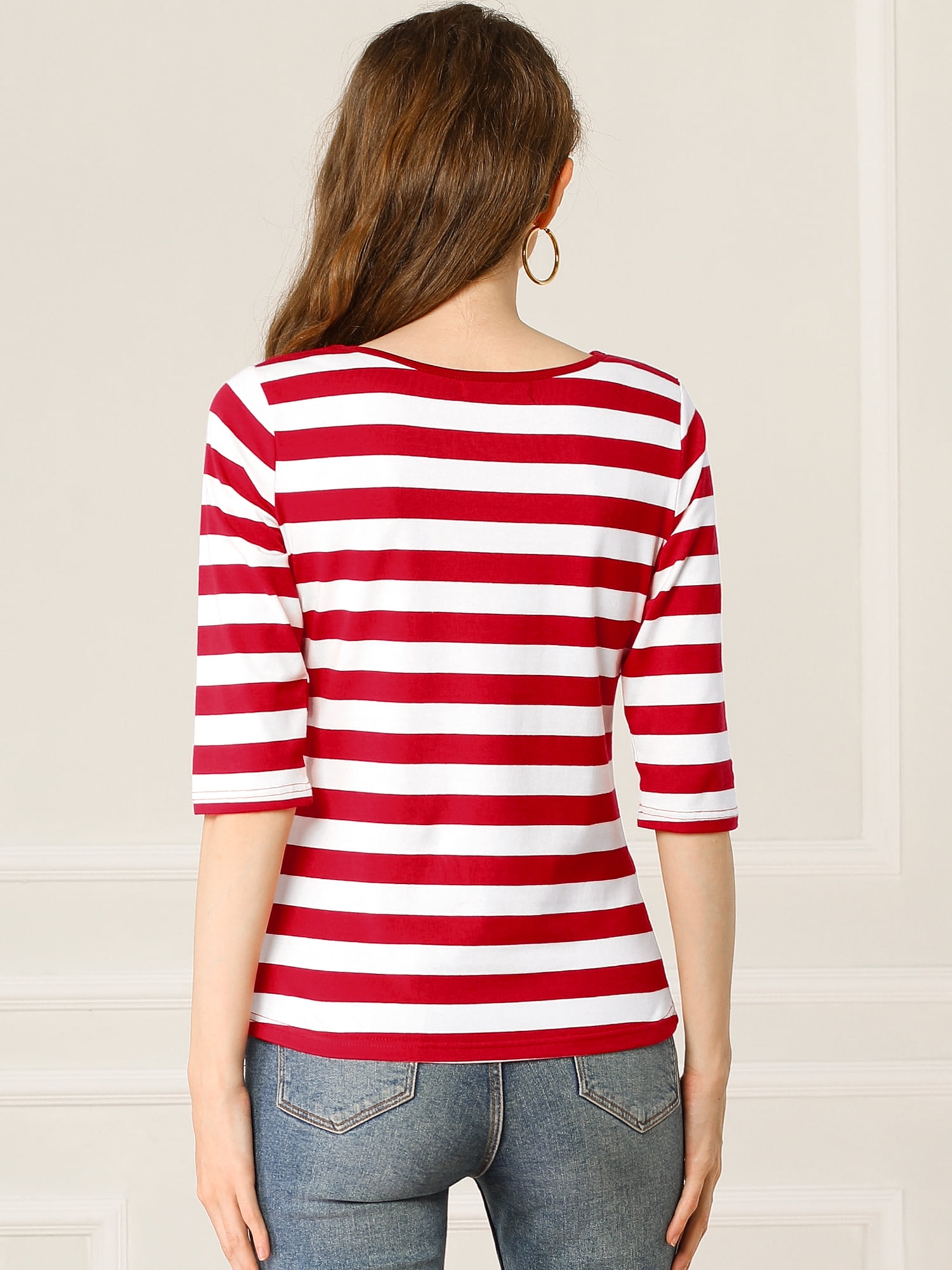 Unique Bargains Women's Halloween Costume 1/2 Sleeve Round Neck Floral Top 2XL Red White