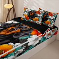 thumbnail image 3 of Homewish Vintage Pet Dog Zipper Twin Comforter Sets with Fitted Sheet and 2 Pillowcases,Watercolor Flowers Zipper Bedding Set,White Orange,Black Reversible,4pcs, 3 of 8