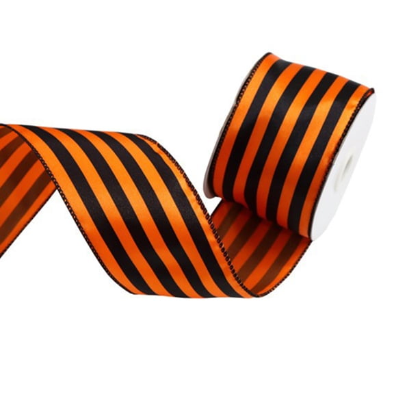 HVEST Halloween Striped Wired Edge Ribbon - 2.5" x 5 Yards Orange and Black Striped Ribbon for Gift Wrapping, Decorations, Bow, Fall Decor, Autumn Wreath, Thanksgiving, Halloween Party