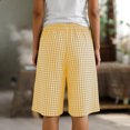 thumbnail image 6 of Vivianyn HD Women's Gingham Plaid Shorts, Elastic Waist Button Casual Loose Fit Knee Length Bottoms,Yellow,Size S-XXXL, 6 of 9