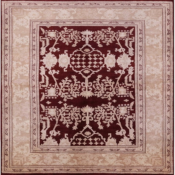 Ahgly Company Indoor Square Mid-Century Modern Rose Pink Oriental Area Rugs, 6' Square