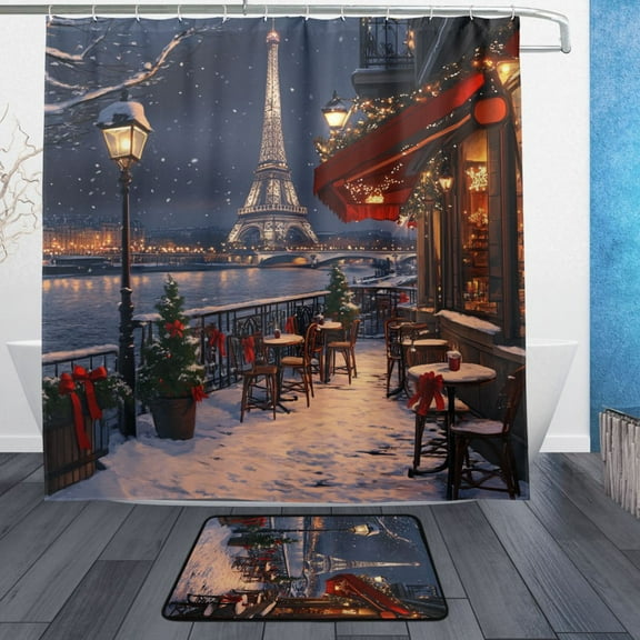 BZSMCE Shower Curtain and Bath Accessory Set,Winter Wonderland Pattern