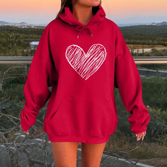 Valentine Hoodies for Women Long Sleeve Shirts Spring Clothes 2026 Outfits Crewneck Heart Printed Sweatshirts Fashion Clothing
