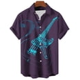 thumbnail image 4 of Telankuip Men's Guitar Pattern Short Sleeve Shirts Lapel Button down Music Festival Print Shirt Summer Tropical Stylish Beach Vacation Casual Top for Loose Comfy Light Purple XXXXL, 4 of 4