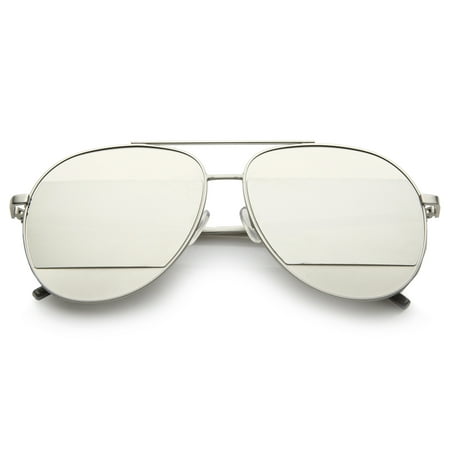 sunglassLA - Two-Toned Matte Metal Brow Bar Color Split Mirror Lens Aviator Sunglasses - 57mm