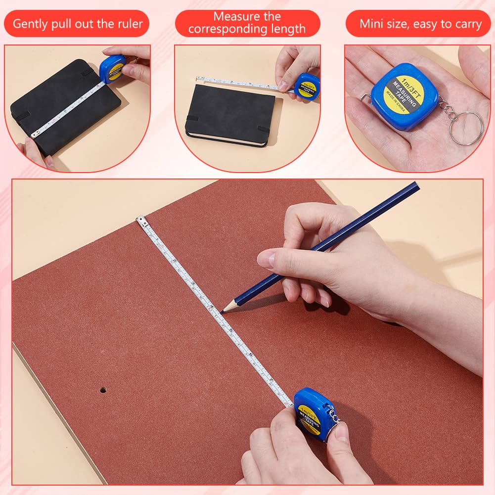 88Pcs Small Tape Measure Keychains 3 ft/ 1 m Mini Tape Measures Retractable with Steel Rings Pocket Measurement Bulk