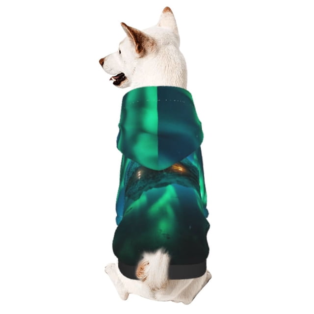 Fotbe Northern Lights Sudadera con Estampado para Perros Pequeños – Suéter con Capucha para Mascotas, Tela Suave de Forro Polar con Bolsillo-X-Large
