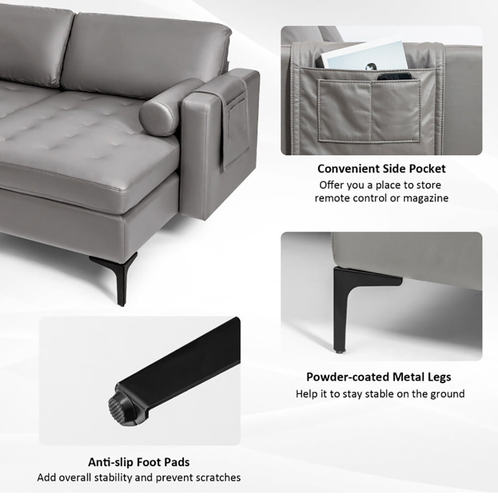 Finihen L-shaped Sectional Sofa Couch, Modular L-shaped 3-Seat Sectional Sofa with Reversible Chaise and 2 USB Ports, for Living Room, Light Gray Finihen L-shaped Sectional Sofa Couch, Modular L-shaped 3-Seat Sectional Sofa with Reversible Chaise and 2 USB Ports, for Living Room, Light Gray