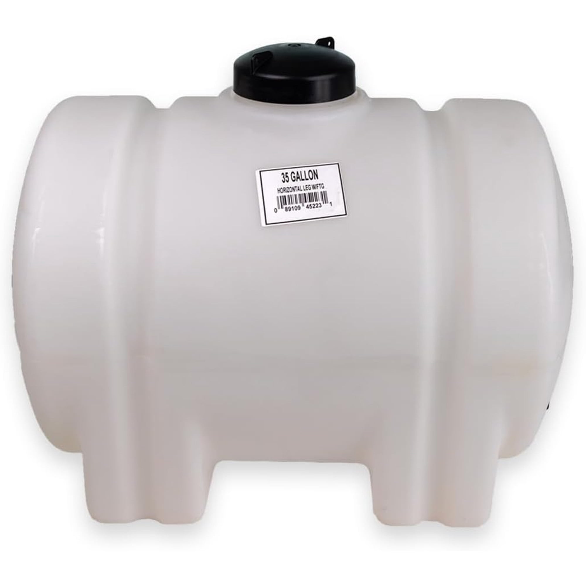 Norwesco 35 Gallon Horizontal Storage Tank w/ Legs, White Poly Liquid Container
