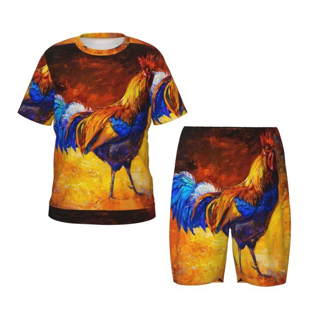 Balery Colorful Rooster Conjunto de Pijama Infantil de Manga Corta con Estampado – Ropa de Dormir de Algodón Suave-XX-Large