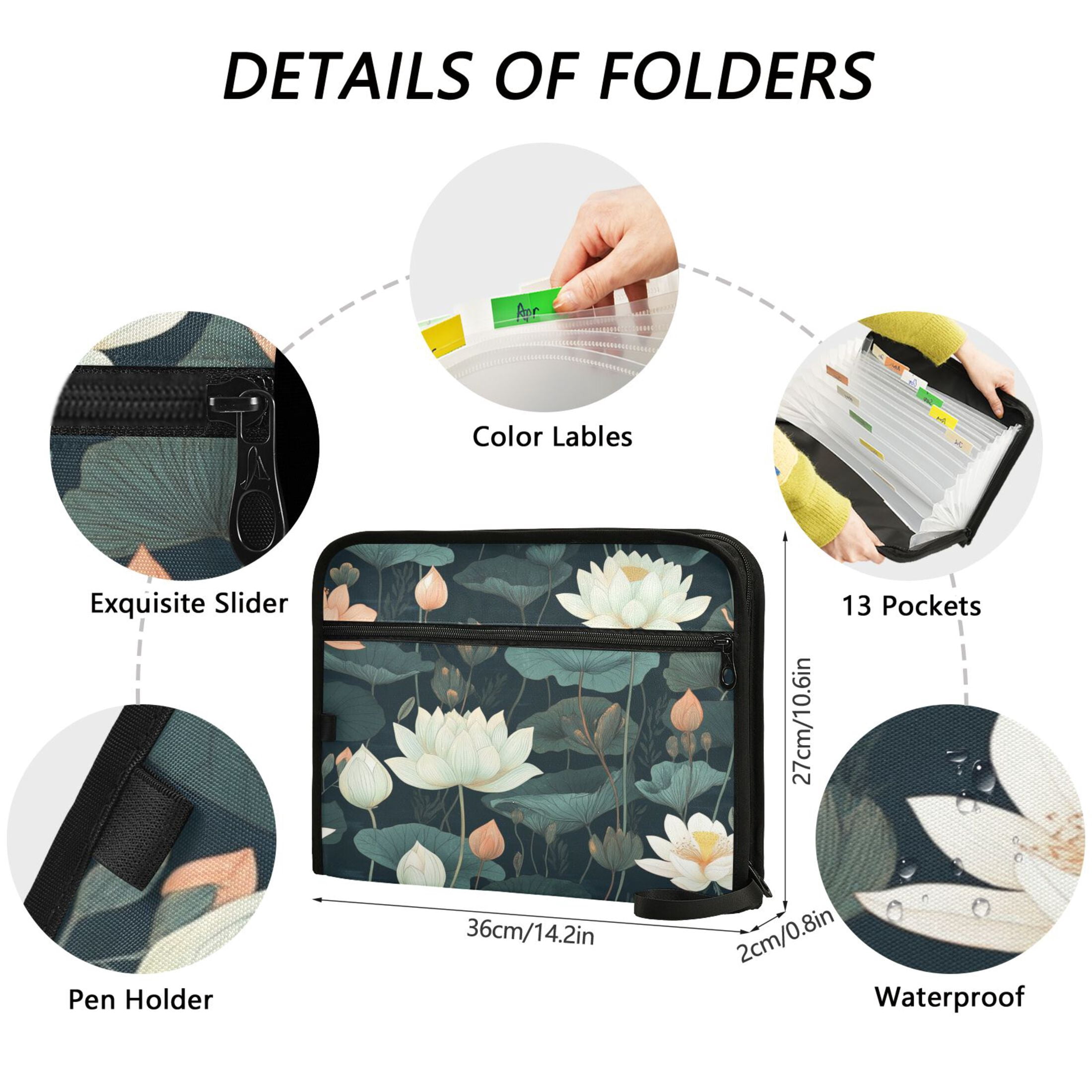 WOBOGO White Lotus Flower Expanding File Folder Letter Size Accordion Filing Organizer 13 Pocket Separate Organ Pocket