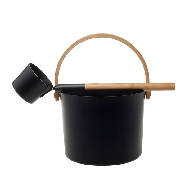 Barril de cubo de sauna de aluminio duradero de 5 para interior, exterior 5L Negro_Estilo C Cola cubo de sauna