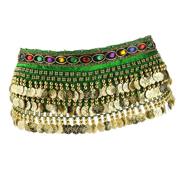 Pañuelo para la cadera para danza del vientre, cinturón para la cadera para danza del vientre, ropa brillante con borlas de lentejuelas Verde