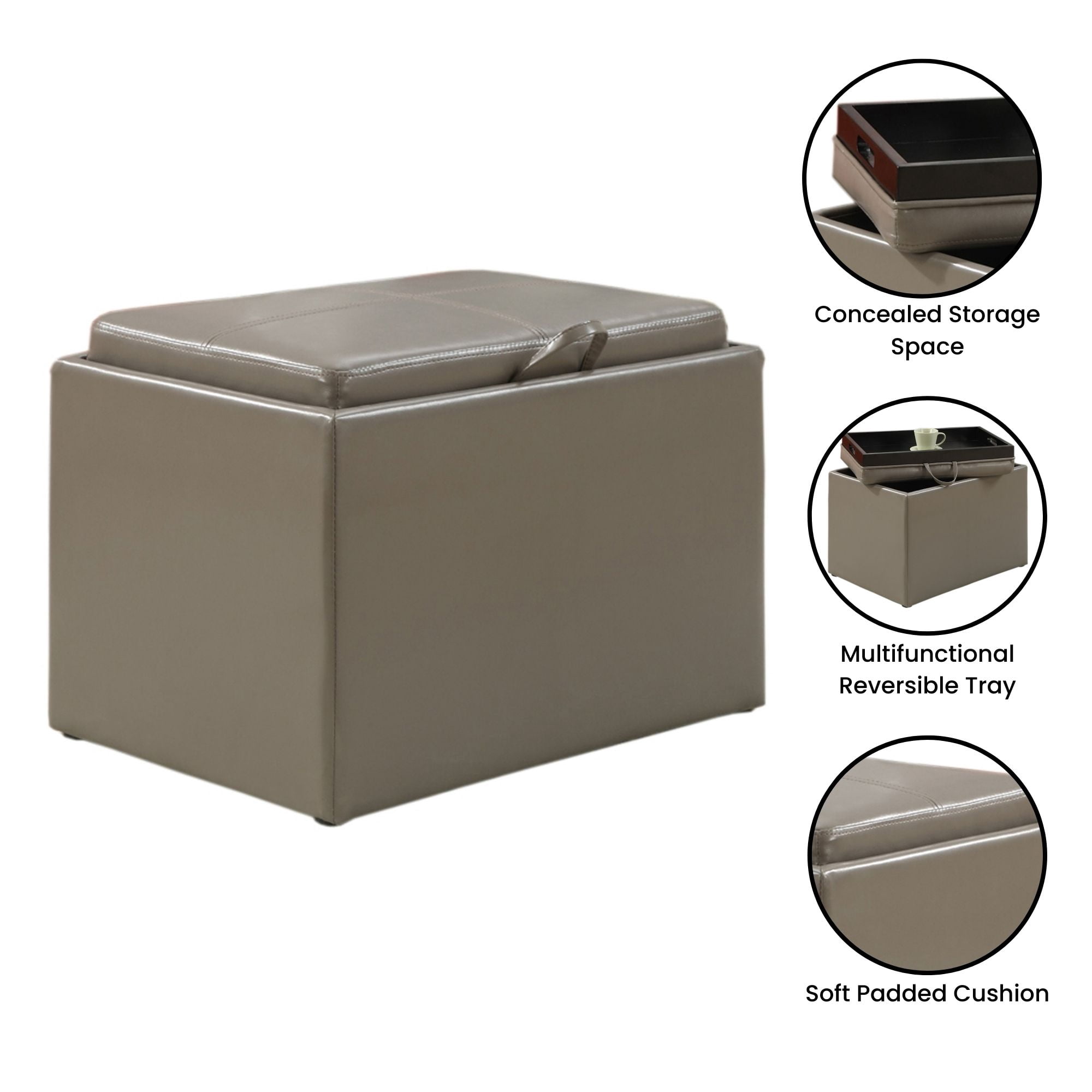 Convenience Concepts Designs4Comfort Accent Storage Ottoman in Gray Faux Leather
