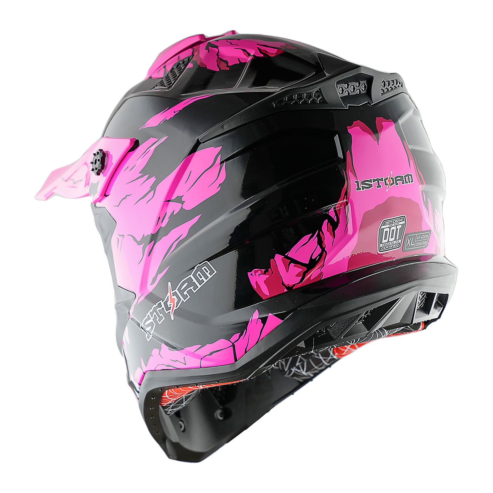 1Storm Adult Motocross Helmet ATV Dirt Bike BMX MX Downhill Mountain Helmet Track Style JH601; Dinosaur Pink