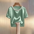 thumbnail image 5 of Jsaierl Short Sleeve Satin Tops for Women Casual Vacation Shirts Crewneck Classic Ladies Blouses Boho Solid Tshirts Top S-2XL, 5 of 6
