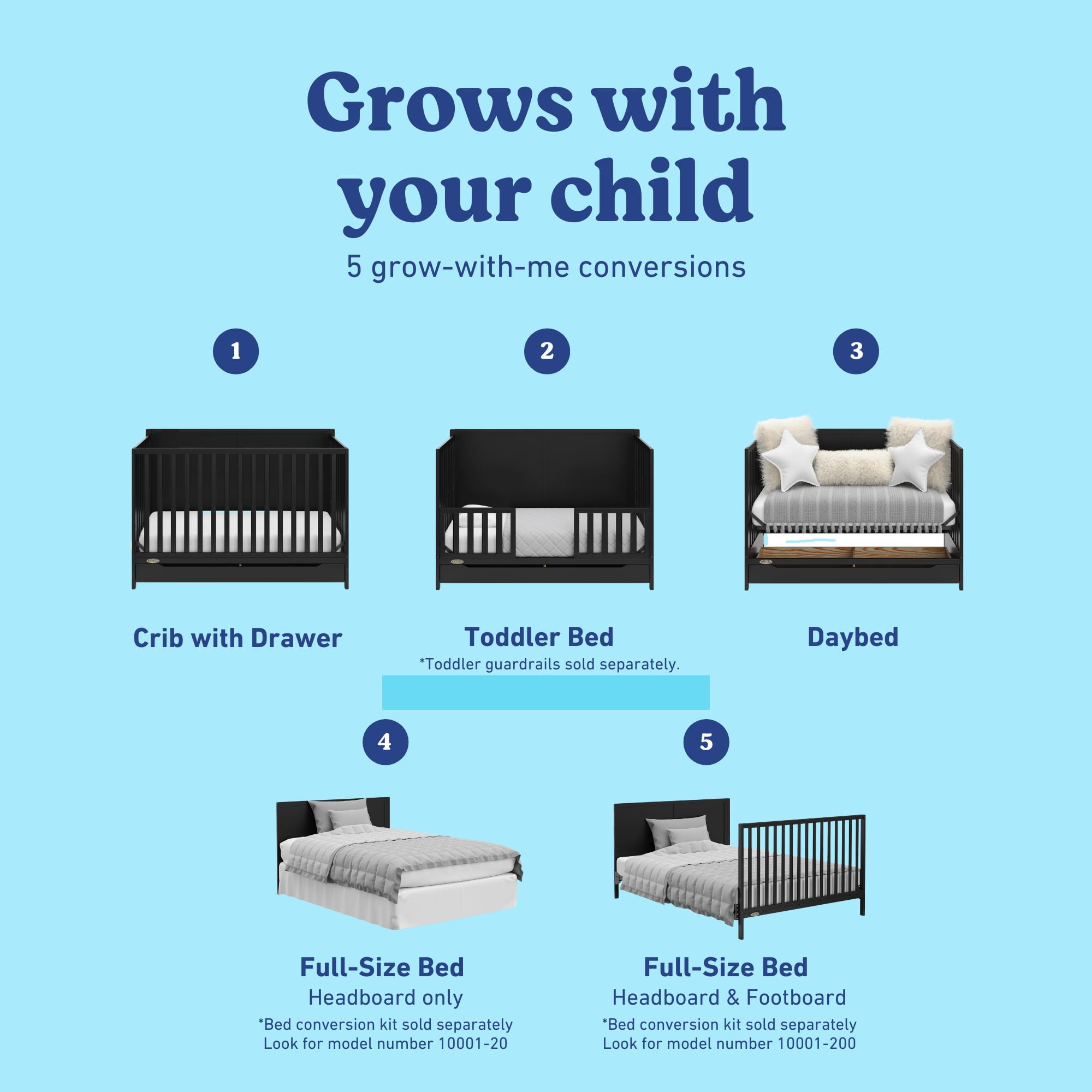 Lit de Bébé 5-en-1 avec Tiroir Melrose de Graco, Noir