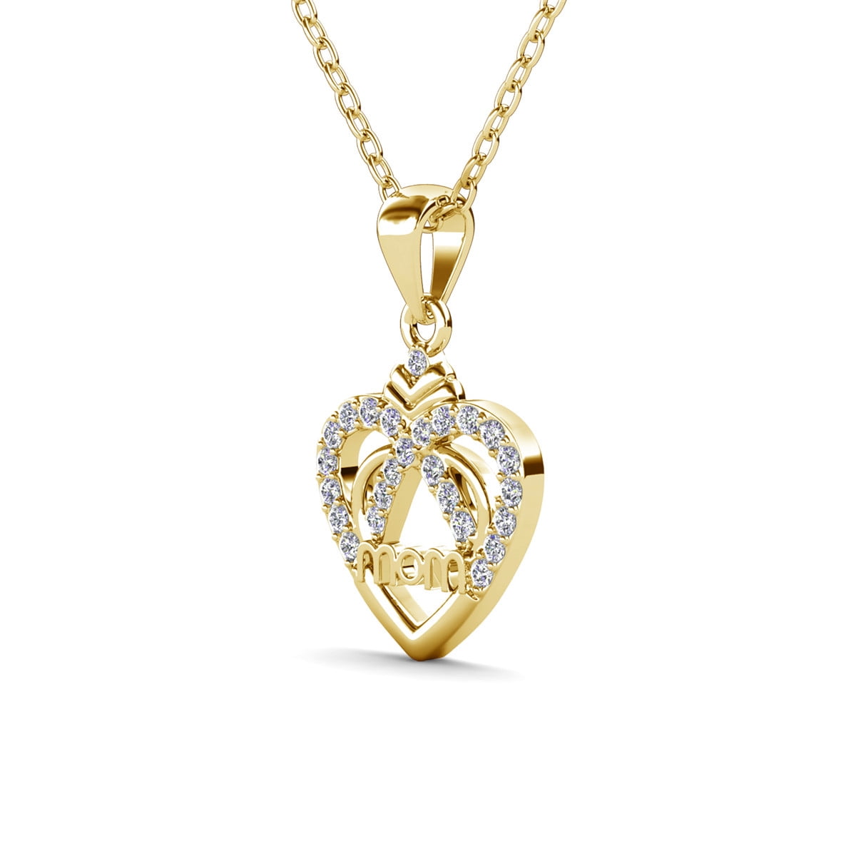 Cate & Chloe Jenna 18k Yellow Gold Plated Mom Heart Necklace with Simulated Diamonds for Women
