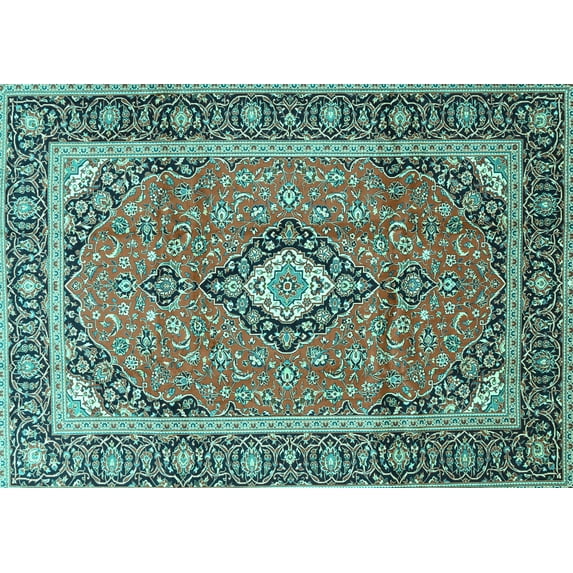 Ahgly Company Machine Washable Indoor Rectangle Medallion Turquoise Blue Traditional Area Rugs, 8' x 12'