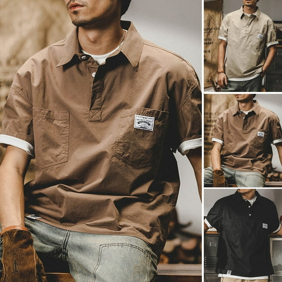 Dream Lifestyle Cargo Shirt Solid Color Anti-pilling Handsome Multi Pockets Turn-down Collar Summer Tops Daily Clothes