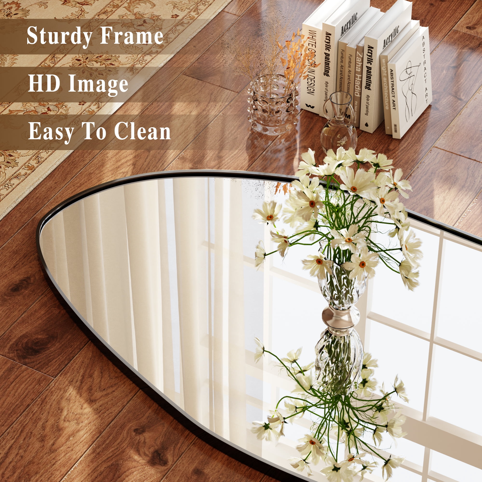 AUROMIR 24"x 67" Full length Irregular Mirror with Alumnium Frame Floor Mirror, Black