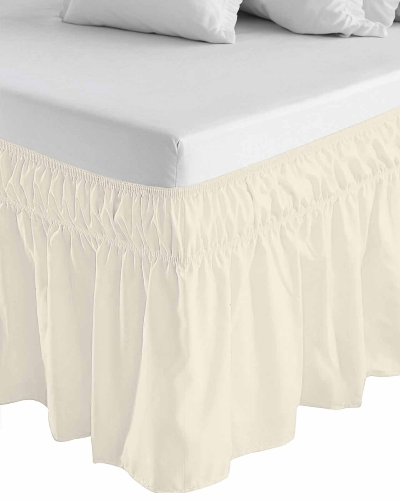 Cream Bed Skirt Cal King Size, Modern Pure Beige Wrap Around Bed Skirting with Adjustable Elastic Strap, Dust Ruffled Pleated Bedskirts 16 Inch Drop for Bedroom Cal King Beds