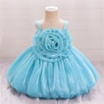 thumbnail image 2 of Moocorvic Baby Girls Sleeveless Dress, Summer Pure Color Off Shoulder Tulle Baptism Gown with Big Bow, Flower Girl Party Outfit 18-24 Months,Blue, 2 of 9