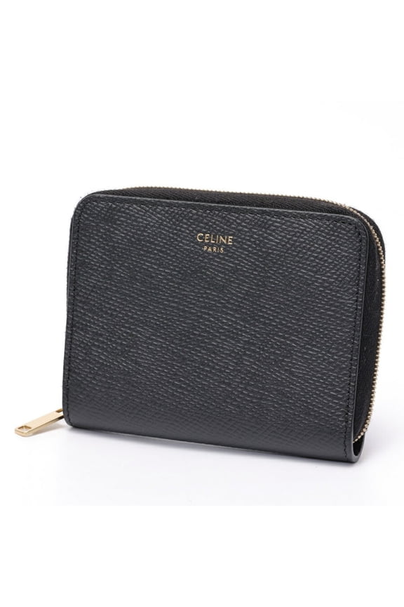 Pre-Owned Celine Compact Wallet Zip Coin Case 10B66 Leather Black