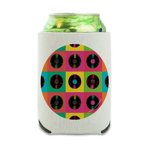 Vinyl LP Records Rainbow Colored Background Can Cooler - Drink Sleeve Hugger Collapsible Insulator - Beverage Insulated Holder